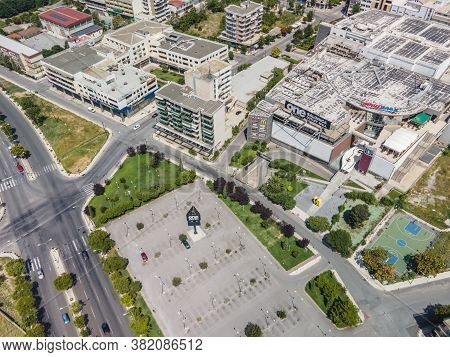 Thessaloniki, Greece - August 16 2020: Aerial Drone Landscape View Of One Salonica Outlet Mall. Day 