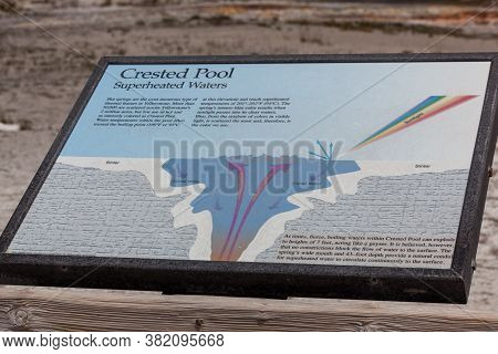 Yellowstone National Park, Wyoming / Usa - July 22, 2014:  A Metal Sign Giving Information About Cre