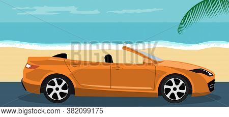 Convertible Modern Car Background On Summer Beach
