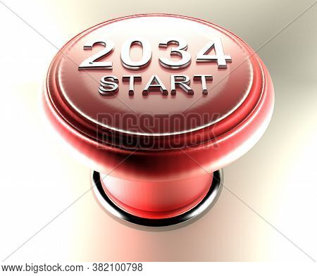 2034 Start On Red Emergency Push Button - 3d Rendering Illustration