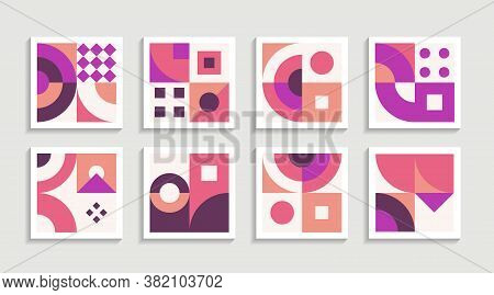 Modern Geometric Artwork Poster Set With Simple Shape And Figure. Abstract Minimalist Pattern Design