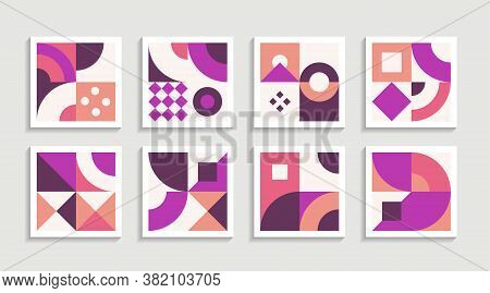 Modern Geometric Artwork Poster Set With Simple Shape And Figure. Abstract Minimalist Pattern Design