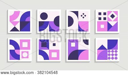 Modern Geometric Artwork Poster Set With Simple Shape And Figure. Abstract Minimalist Pattern Design