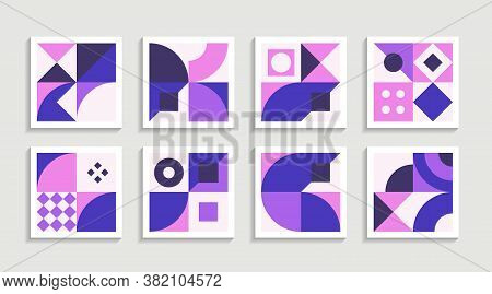 Modern Geometric Artwork Poster Set With Simple Shape And Figure. Abstract Minimalist Pattern Design