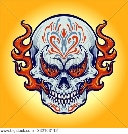 Illustrations Dia De Los Muertos Fire Skull Cartoon Merchandise