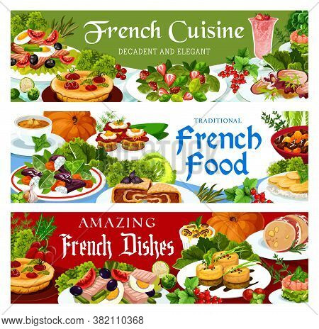 France Cuisine Vector Salad With Beet And Goat Cheese, Gratten With Mushrooms And Salad Nicoise, Sal