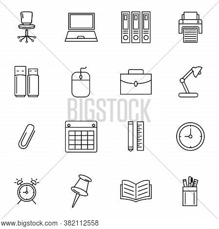 Office Icon Set Outline Style For Your Web Design, Logo, Ui. Illustration. Such As Chair,laptop,prin