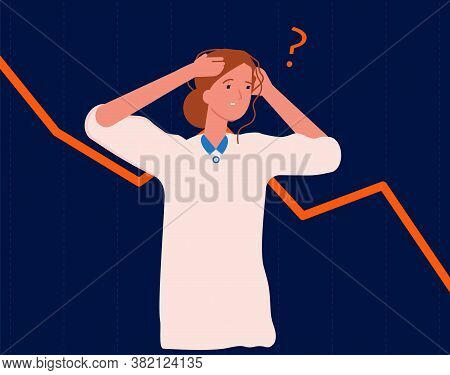 Panic Woman. Bankruptcy, Economic Downturn Or Business Failure. Manager Afraid Of Financial Crisis V