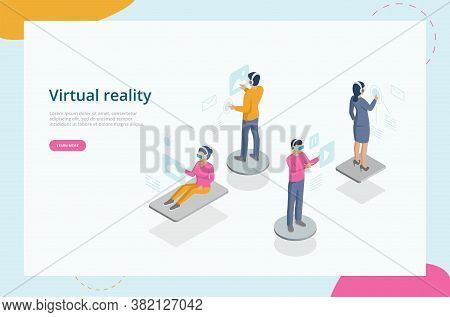 Virtual Reality Experience Concept. People Move Objects Around Using A Virtual Reality Headset Immer