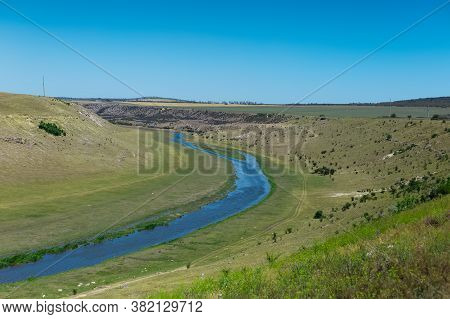 Natural Landscape Of Raut River In Moldova.