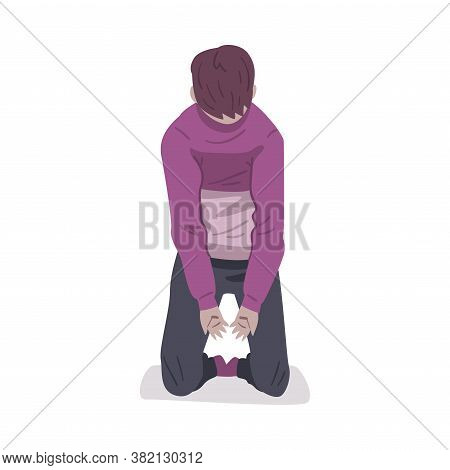 Depressed Boy Sitting On Floor, Guy Naving Mental Health Problems, Psychological Disorder Concept Ca