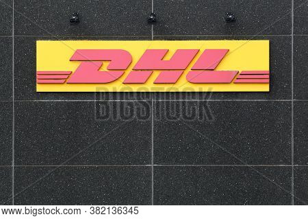 Stilling , Denmark - Juillet 17, 2019: Dhl Logo On A Facade. Dhl Express Is A Division Of The German