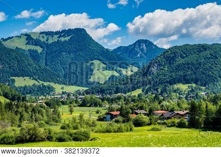 Landscape View Near Lake Walchsee Near Koessen At The Wilder And Zahmer Kaiser In Tirol, Austria.