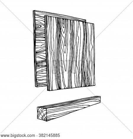 Set Of A Sawing Plywood Panels & Wooden Balck, Industrial Goods For Construction, Vector Illustratio