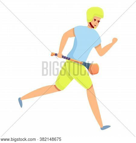 Running Hurling Player Icon. Cartoon Of Running Hurling Player Vector Icon For Web Design Isolated O