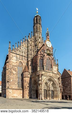 View At The Fascade Of Woman Church In Nuremberg - Germany