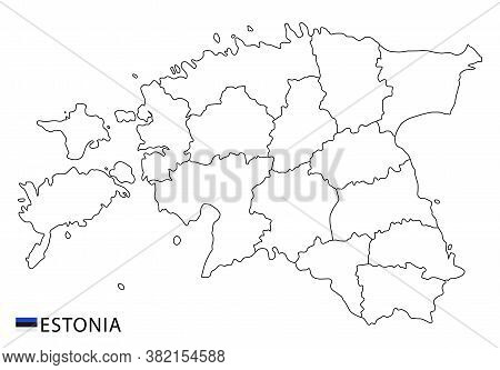 Estonia Map, Black And White Detailed Outline Regions Of The Country.