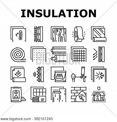 Insulation Building Collection Icons Set Vector. Insulation Roll Material And Wooden Plywood, Waterp