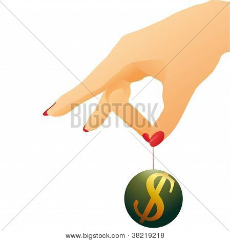 Kvindens Arm holder dollartegn bolden.