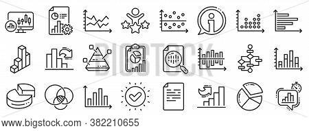 Report, 3d Chart, Block Diagram And Dot Plot Graph Linear Icons. Charts And Diagrams Line Icons. Tre