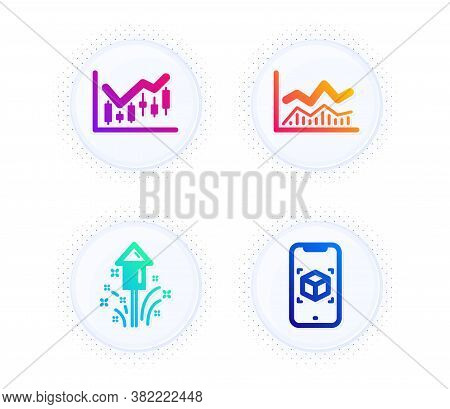 Financial Diagram, Trade Infochart And Fireworks Icons Simple Set. Button With Halftone Dots. Augmen