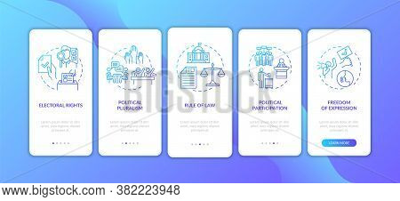 Political Rights Onboarding Mobile App Page Screen With Concepts. Political Pluralism And Participat