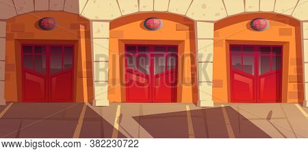 Fire Station Garage Doors With Signaling, Gates Box For Truck. Municipal Emergency Department Hangar