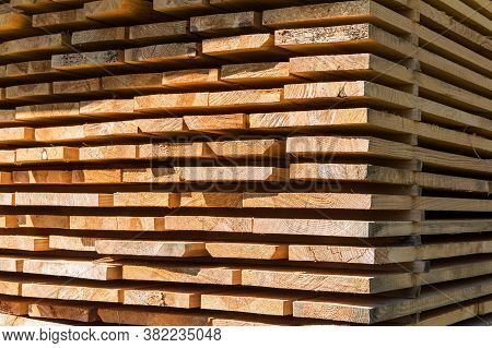 Detail Wooden Planks. Air-drying Timber Stack. Wood Air Drying (seasoning Lumber Or Wood Seasoning).