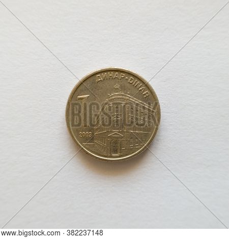 Bosnia And Herzegovina - April 27, 2020: Front Of One Dinar Coin, Rsd Symbol, Currency Of The Republ