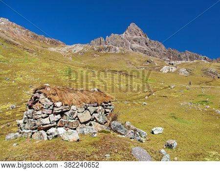 Small Home Building In Vilcanota Mountains Or Ausangate Mountains, Peruvian Andes