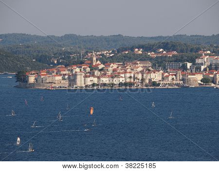 Korcula - July 12: Tourist And Locals Find Refreshment In The Adriatic Ocean As Croatia Suffers One