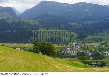 Mountain Landscape Near Cavalese In The Fiemme Valley, Dolomites, Trentino Alto Adige, Italy, At Sum