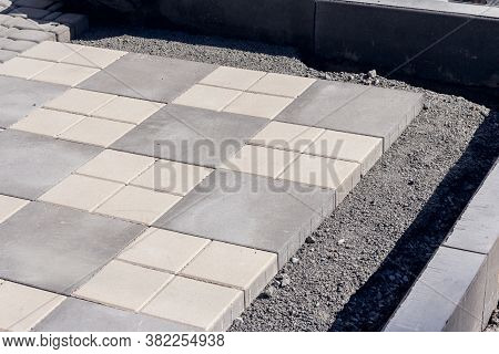 Paving Stone Masonry. Grey Stone Block Paving
