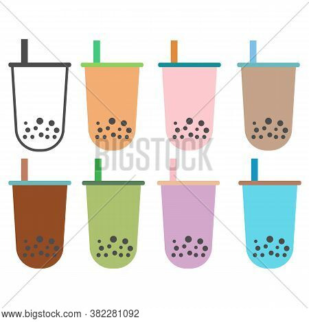 Set Bubble Tea On White Background. Bubble Tea Sign. Flat Style. Bubble Milk Tea Symbol.