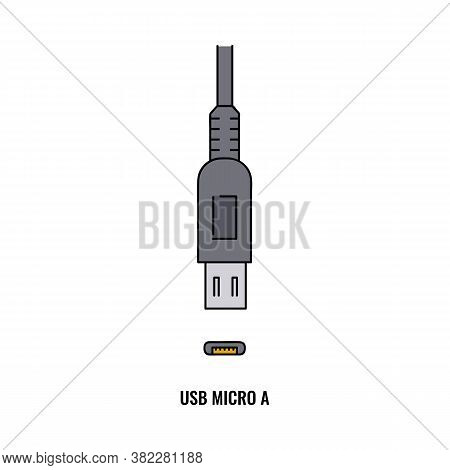 Usb Micro Port With Cable A Computer Device Sketch Vector Illustration Isolated.