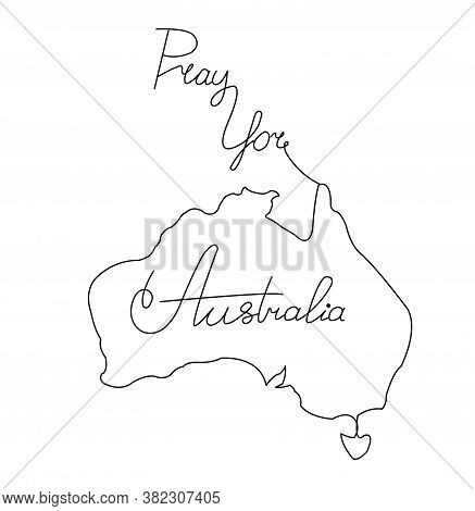 Line Art Image Of Australia And Lettering. Pray For Australia.