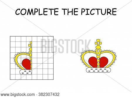 Complete The Picture Of A Crown. Children Educational Game.