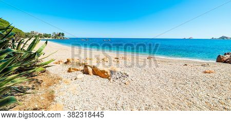 Pebbles In Santa Maria Navarrese Beach. Sardinia, Italy