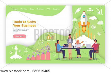 Tools To Grow Your Business Landing Page Template. Management Team Develops Solutions For Business G