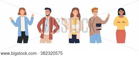 A Group Of Attractive Confident People Concept. The Team Actively Expresses Their Emotions. Cheerful