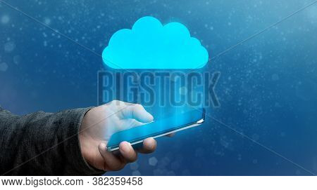 Conceptual Image Of Smartphone Synchronising Virtual Data From Cloud Storage, Creative Design, Panor