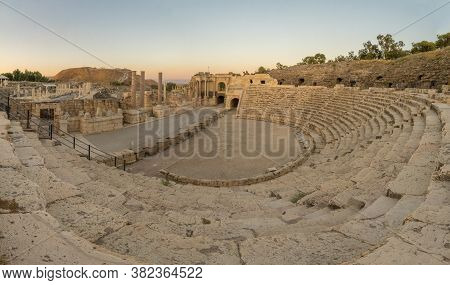 Sunset View Of The Roman Theater, In The Ancient Roman-byzantine City Of Bet Shean (nysa-scythopolis