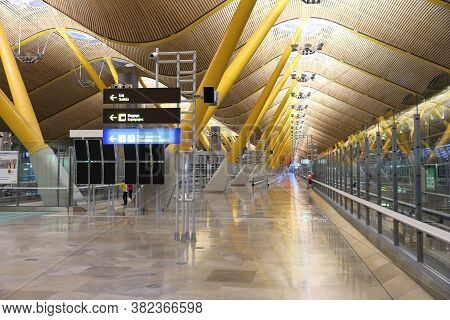 Madrid, Spain - December 6, 2016: People Wait At Terminal T4 Madrid Barajas Airport In Spain. It Is 