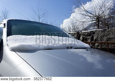 A Car Covered With Fresh Ice After Heavy Snowfall, Solang Valley, Himachal Pradesh.