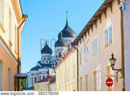 Old Town Street Leading To Alexander Nevsky Cathedral. Talinn, Estonia