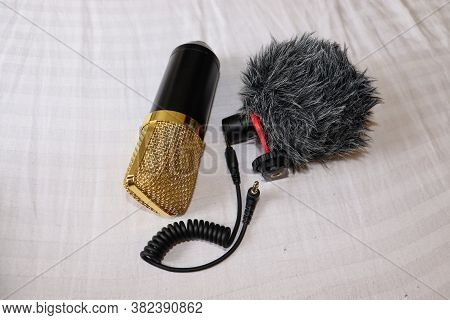 Condenser Microphones That Are Used For Audio And Song Recording. Voice Over And Noise Cancellation 