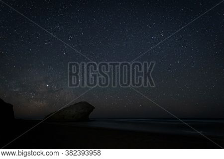Night Landscape On The Beach Of Monsul. Natural Park Cabo De Gata. Almeria Spain.