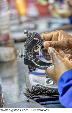 quality check at a diamond polishing tools factory in Botswana