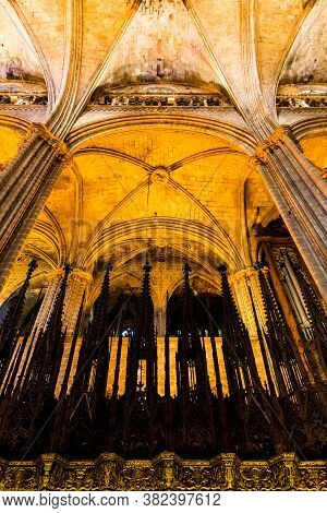 Barcelona, Catalonia, Europe, Spain, September 22, 2019. Awesome Interior Of The Cathedral Of The Ho