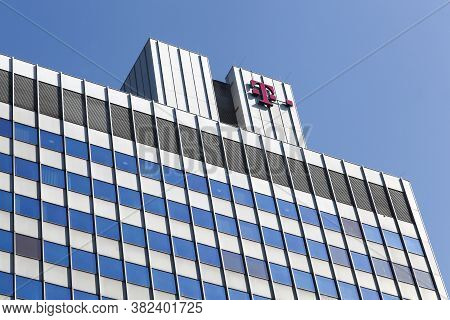 Cologne, Germany - September 2, 2018: Deutsche Telekom Building And Office In Cologne. Deutsche Tele